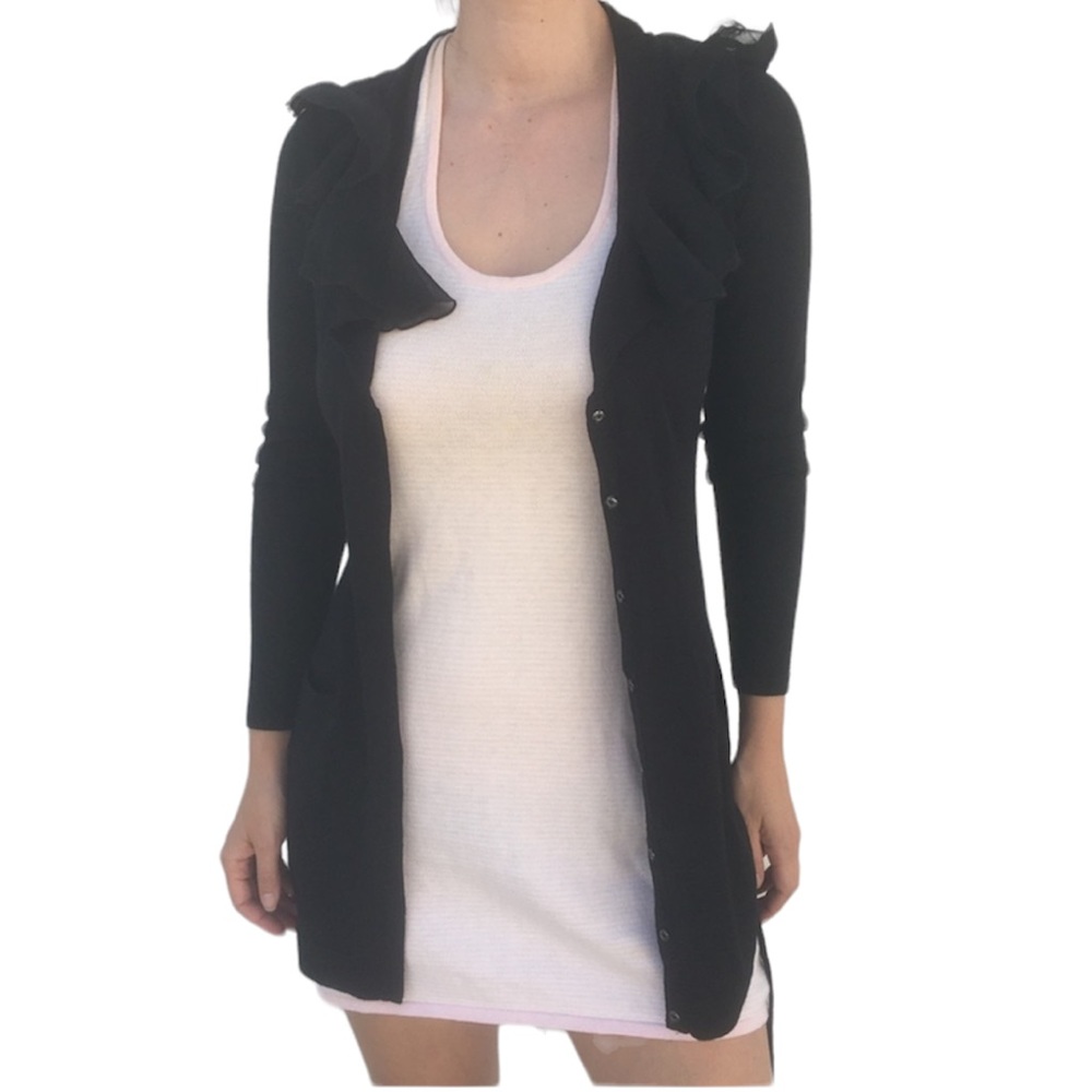 Tahari flutter collar cardigan - Picture 4 of 6